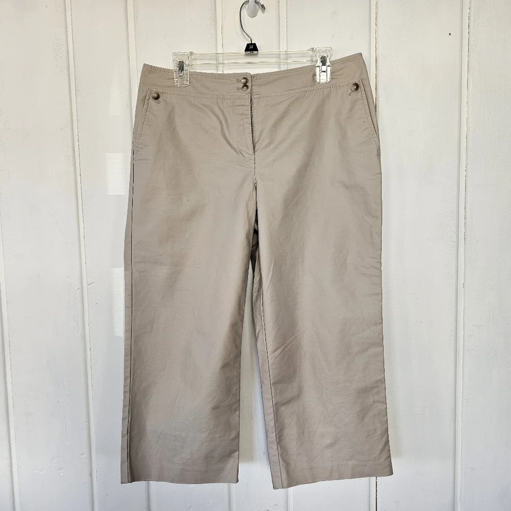 Ann Taylor Margot Khaki Wide Leg Capri Pants sz 10 - Picture 2 of 9